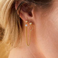 Double Stud Curb Chain Earring - Gold